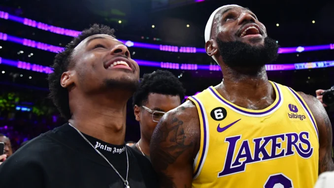 Bronny James flops during the Lakers' Summer League game.