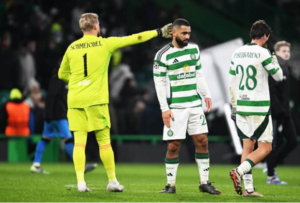 Celtic keeper Kasper Schmeichel consoles Cameron Carter-Vickers. | SNS Group